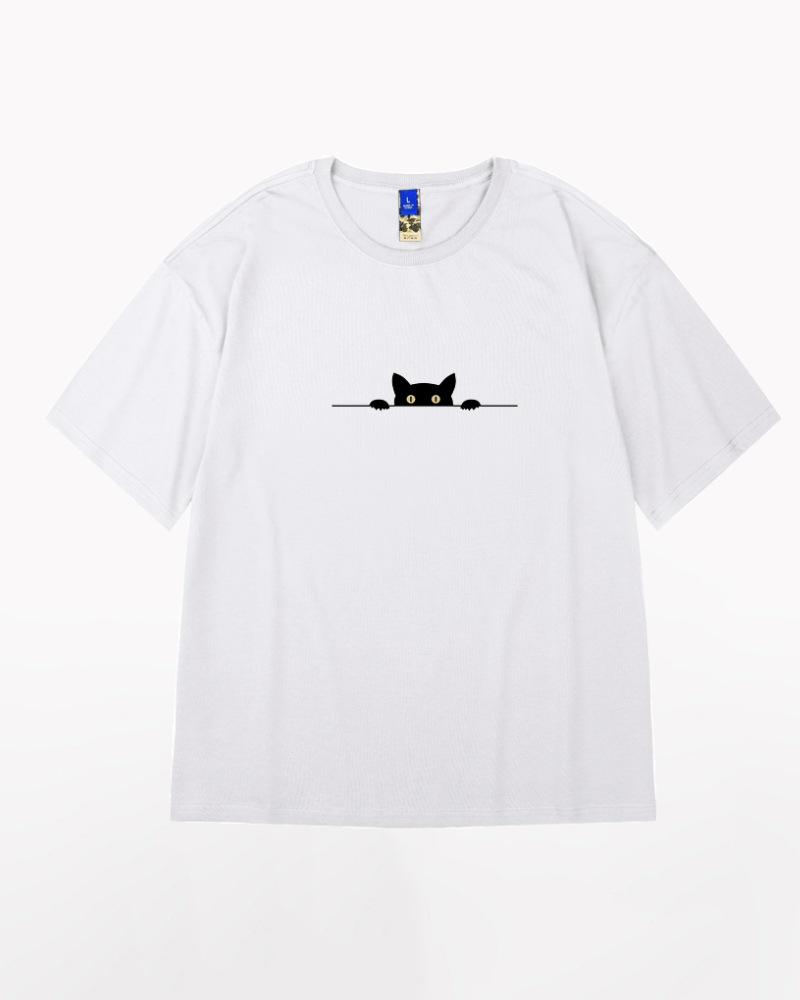 Chic Oversized Cat Graphic Tee -  hip-hop style - Chic Oversized Cat Graphic Tee for Unique Style - View 6