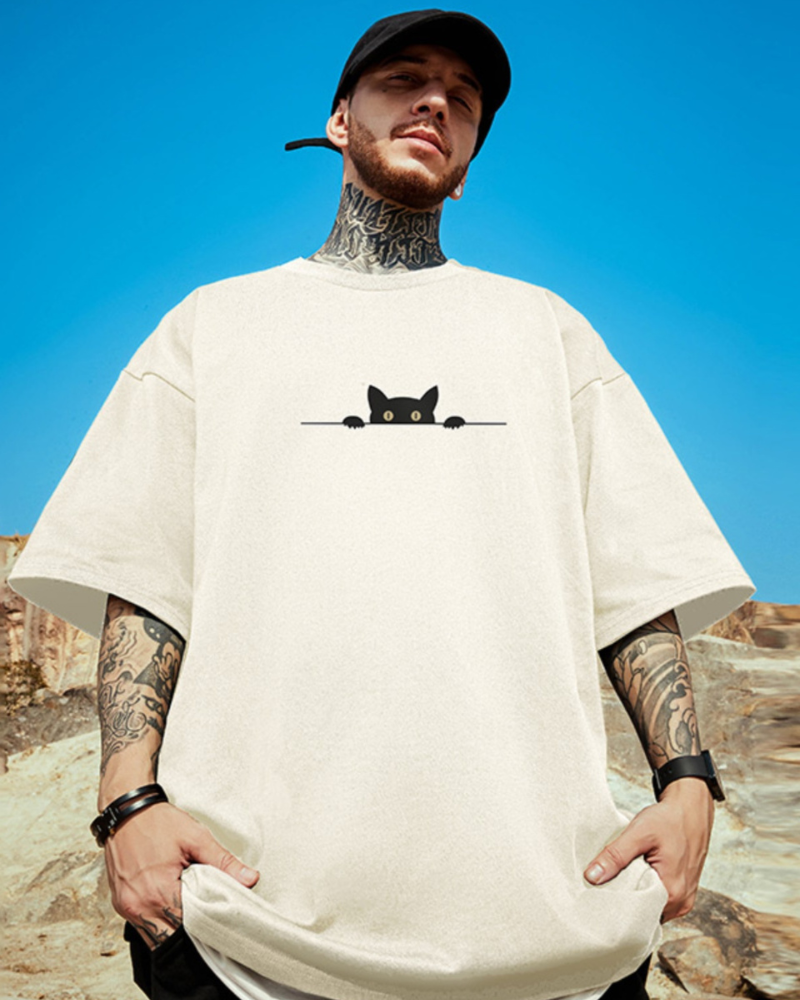Chic Oversized Cat Graphic Tee - oversized tee - Chic Oversized Cat Graphic Tee for Unique Style - View 2