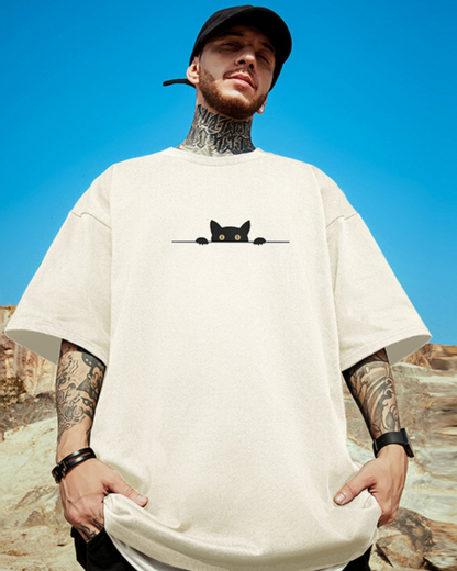 Chic Oversized Cat Graphic Tee - oversized tee - Chic Oversized Cat Graphic Tee for Unique Style - View 2