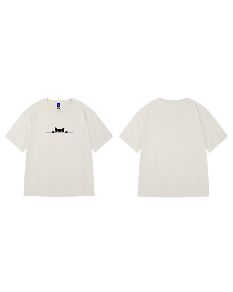 Chic Oversized Cat Graphic Tee -  versatile streetwear - Chic Oversized Cat Graphic Tee for Unique Style - View 9