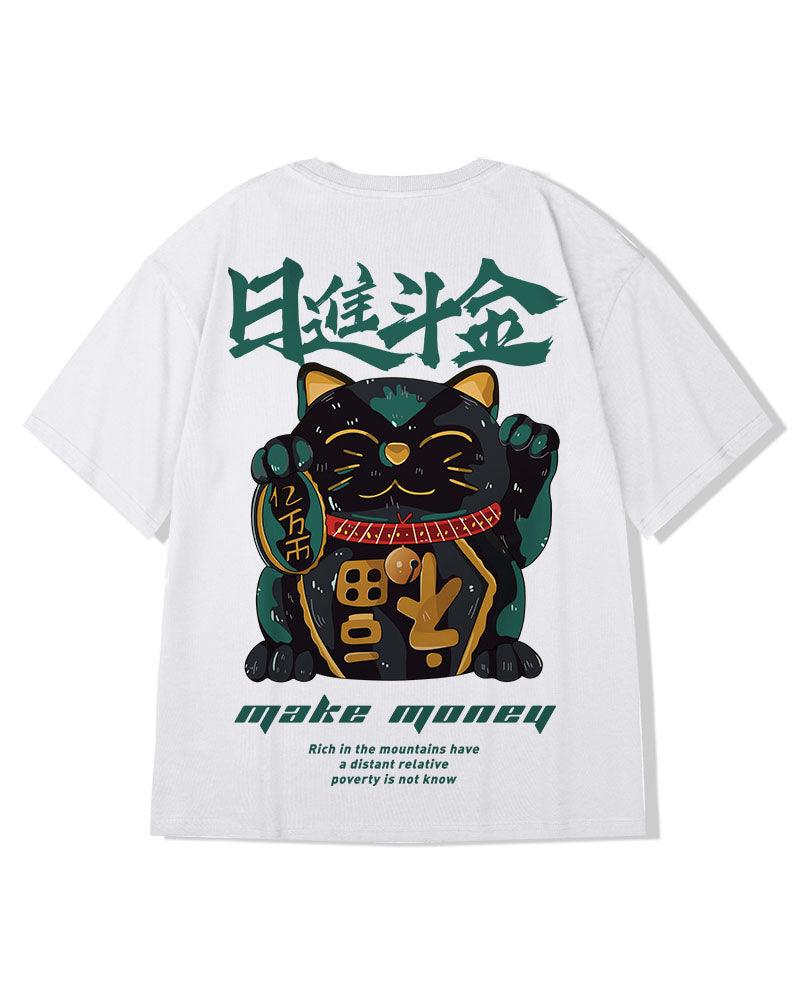 Chic Oversized Lucky Cat Tee -  durable t-shirt fabric - Chic Oversized Lucky Cat Tee for Everyday Comfort - View 5