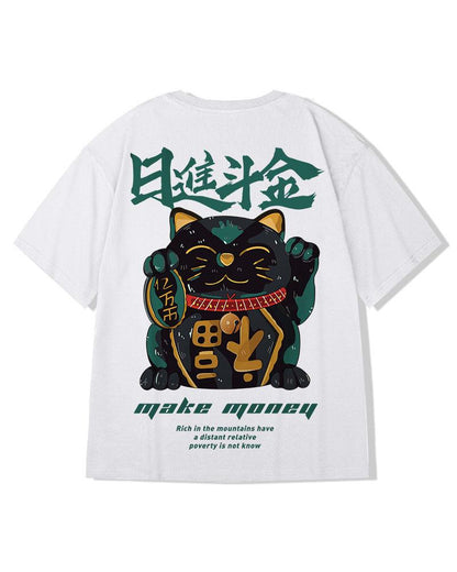 Chic Oversized Lucky Cat Tee -  durable t-shirt fabric - Chic Oversized Lucky Cat Tee for Everyday Comfort - View 5