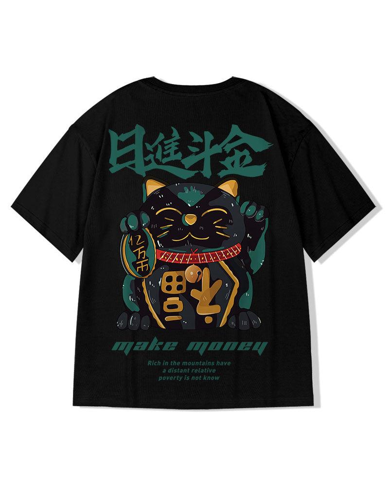 Chic Oversized Lucky Cat Tee -  European style t-shirt - Chic Oversized Lucky Cat Tee for Everyday Comfort - View 6