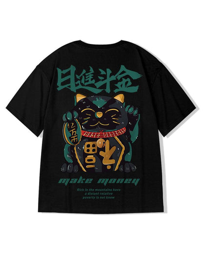 Chic Oversized Lucky Cat Tee -  European style t-shirt - Chic Oversized Lucky Cat Tee for Everyday Comfort - View 6
