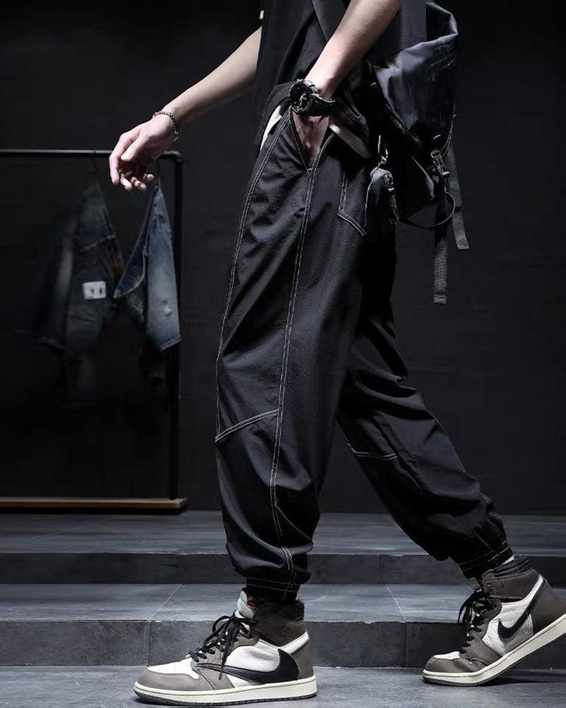 Chic Patchwork Ice Silk Trousers - Summer Techwear - Chic Patchwork Ice Silk Trousers for Summer Comfort - View 3