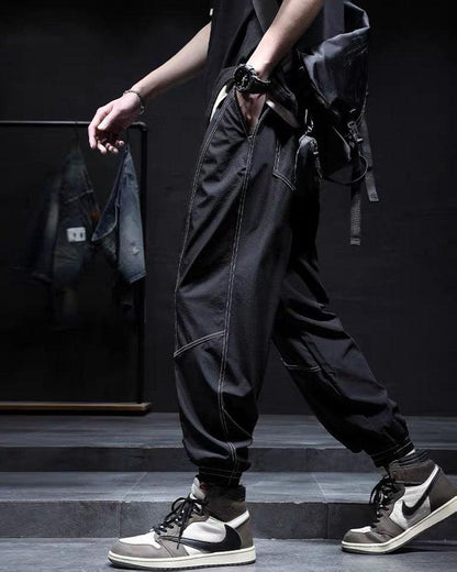 Chic Patchwork Ice Silk Trousers - Summer Techwear - Chic Patchwork Ice Silk Trousers for Summer Comfort - View 3