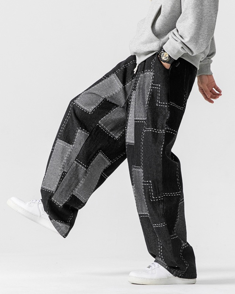 Chic Plaid Hakama Trousers - stylish techwear pants - Stylish Plaid Hakama Trousers for Contemporary Wear - View 2