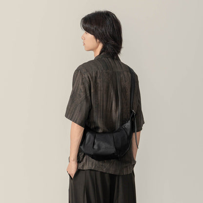 Chic Pleated Waxed Leather Bag - waxed leather - Stylish Pleated Waxed Leather Bag for Everyday Use - View 2