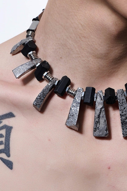 Chic Reversible Distressed Necklace -  durable stainless steel necklace - Reversible Distressed Metal Necklace for Versatile Style - View 4