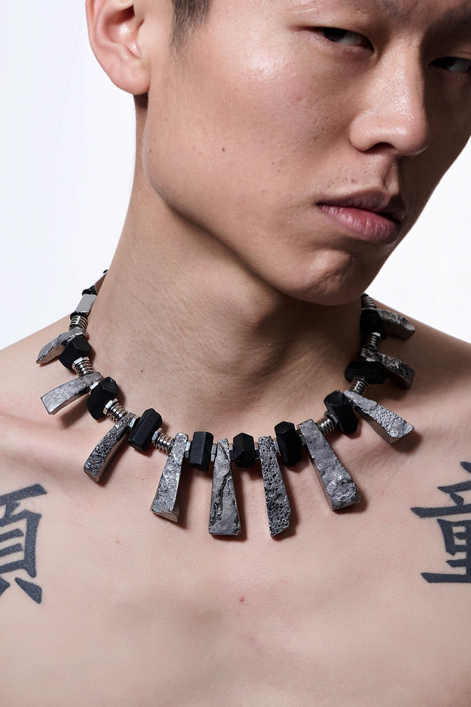 Chic Reversible Distressed Necklace -  stainless steel - Reversible Distressed Metal Necklace for Versatile Style - View 7
