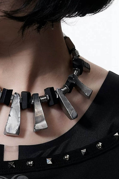 Chic Reversible Distressed Necklace -  distressed necklace - Reversible Distressed Metal Necklace for Versatile Style - View 3