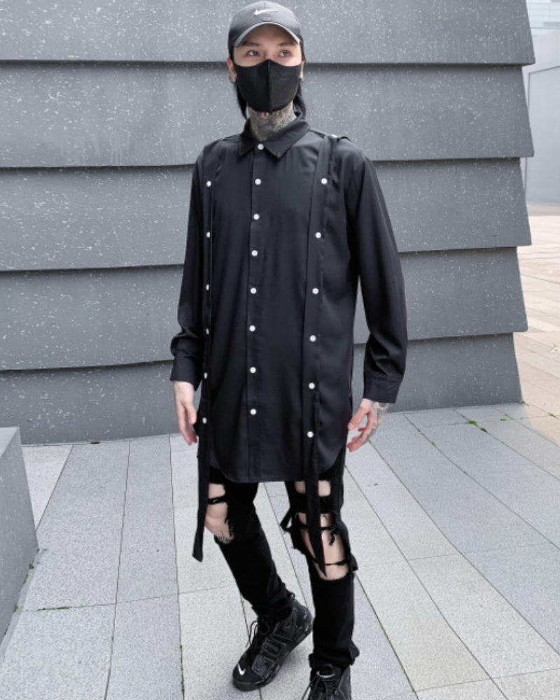 Chic Ribbon-Trimmed Oversized Shirt -  comfortable summer shirt - Oversized Ribbon-Trimmed Shirt for Urban Comfort - View 4