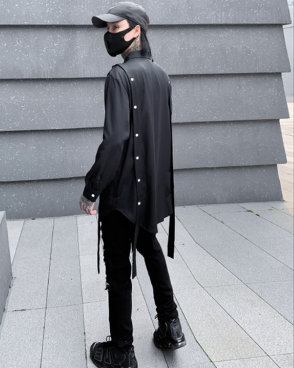 Chic Ribbon-Trimmed Oversized Shirt -  functional design - Oversized Ribbon-Trimmed Shirt for Urban Comfort - View 5