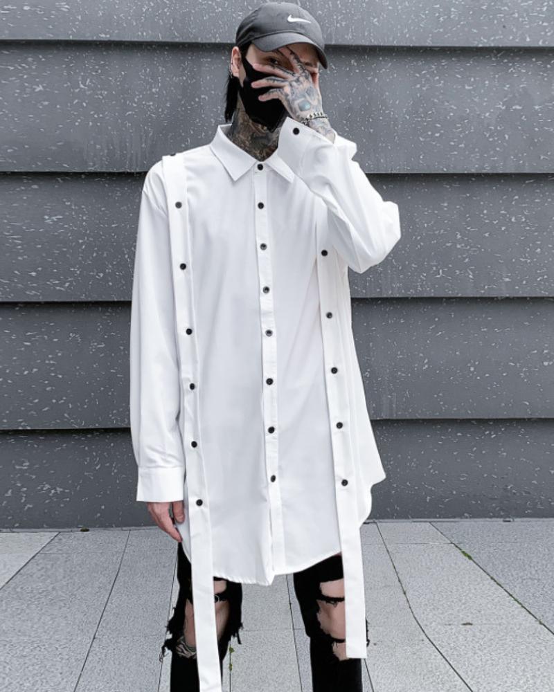 Chic Ribbon-Trimmed Oversized Shirt -  functional fashion shirts - Oversized Ribbon-Trimmed Shirt for Urban Comfort - View 6