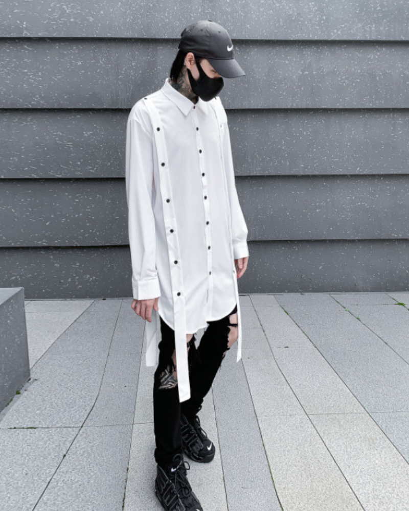 Chic Ribbon-Trimmed Oversized Shirt -  oversized shirt - Oversized Ribbon-Trimmed Shirt for Urban Comfort - View 7