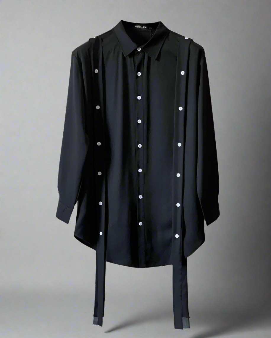 Chic Ribbon-Trimmed Oversized Shirt - Summer Techwear - Oversized Ribbon-Trimmed Shirt for Urban Comfort - Main view