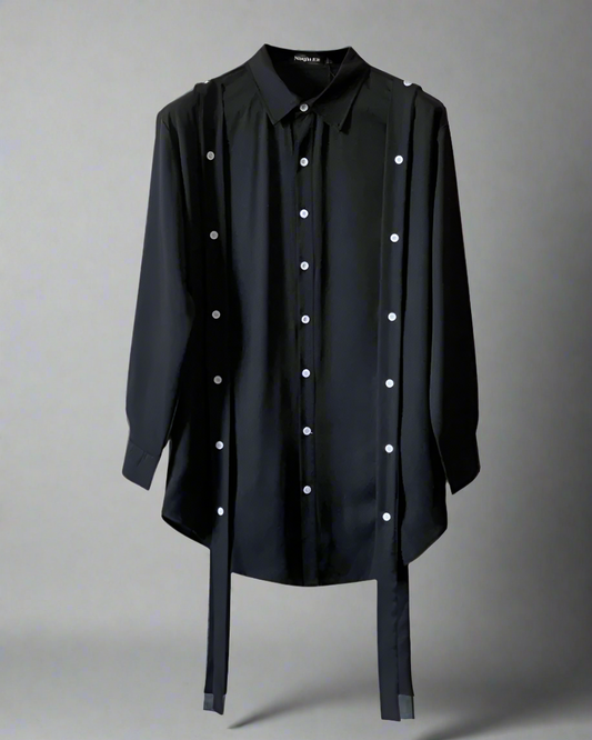 Chic Ribbon-Trimmed Oversized Shirt - Summer Techwear - Oversized Ribbon-Trimmed Shirt for Urban Comfort - Main view