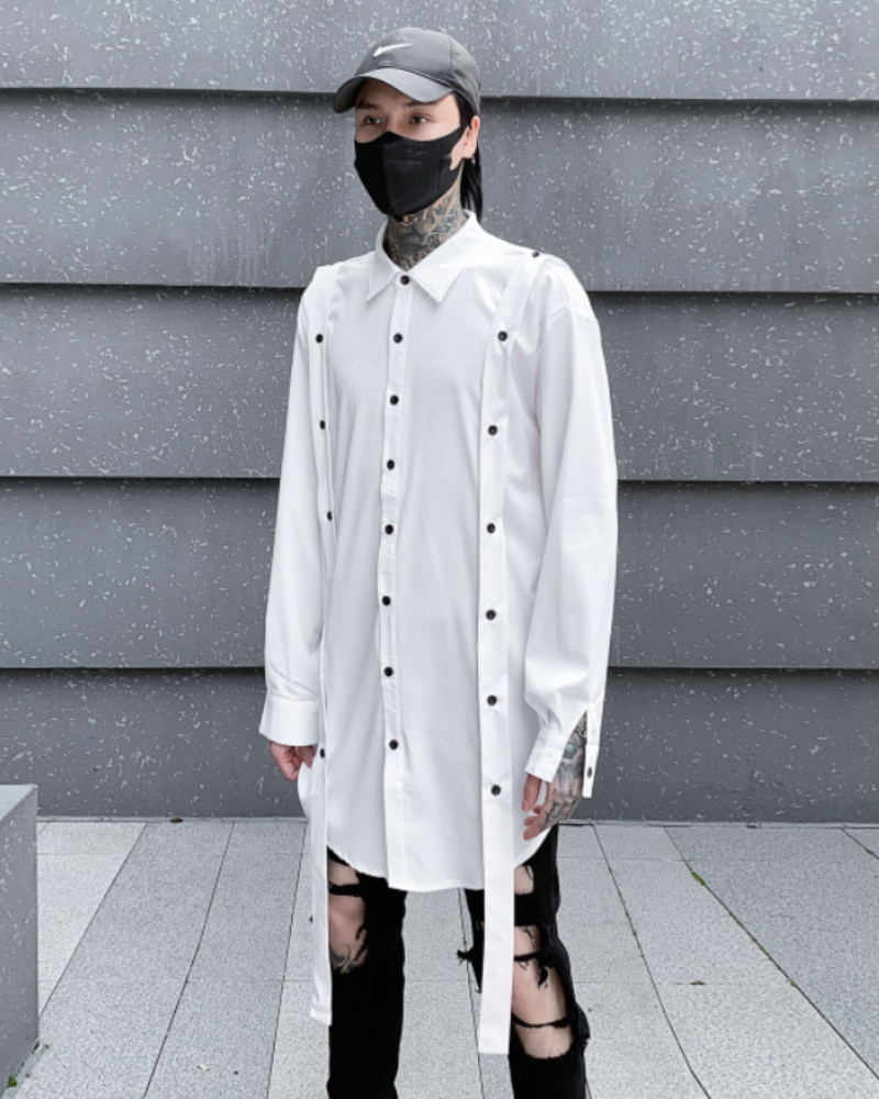 Chic Ribbon-Trimmed Oversized Shirt -  summer wear - Oversized Ribbon-Trimmed Shirt for Urban Comfort - View 8