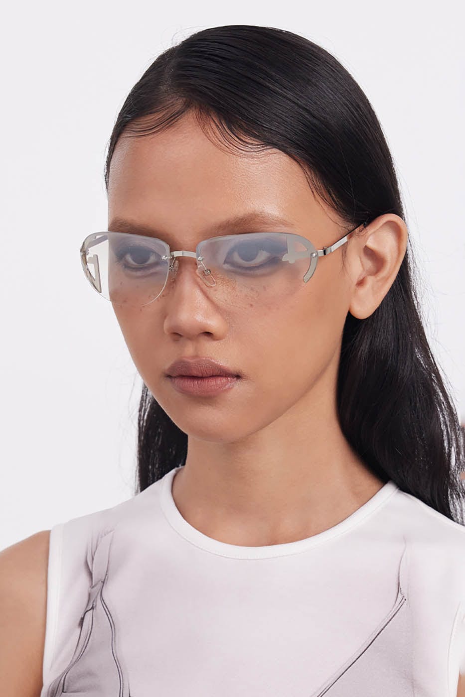 Chic Semi-Rim Oval Shades - comfortable sunglasses - Stylish Semi-Rim Oval Sunglasses with Gradient Lenses - Main view