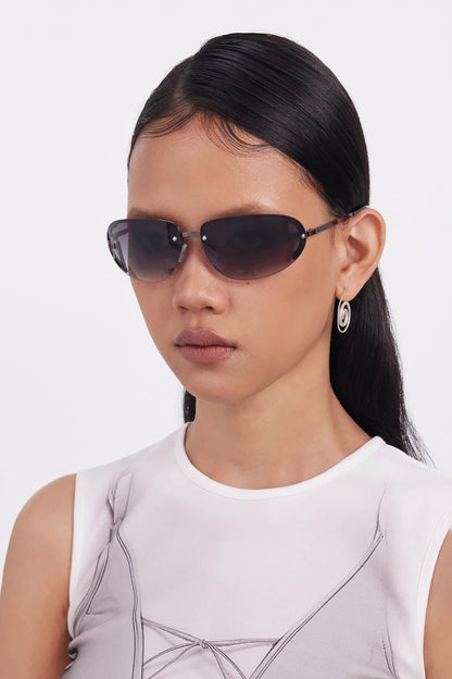 Chic Semi-Rim Oval Shades - oval sunglasses - Stylish Semi-Rim Oval Sunglasses with Gradient Lenses - View 2
