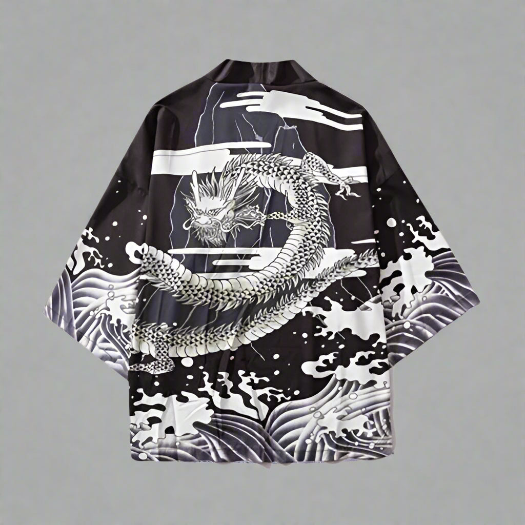 Chic Short Kimono Style - chic kimono - Stylish Short Kimono Jacket with Dragon Print - Main view