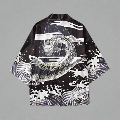 Chic Short Kimono Style - chic kimono - Stylish Short Kimono Jacket with Dragon Print - Main view