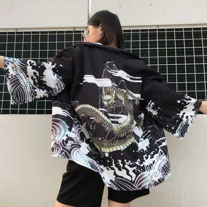 Chic Short Kimono Style -  dragon print - Stylish Short Kimono Jacket with Dragon Print - View 3