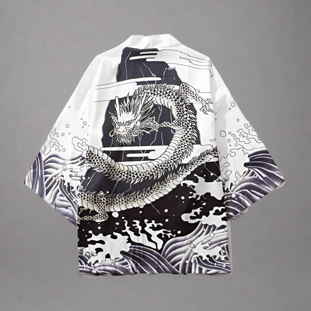 Chic Short Kimono Style - kimono - Stylish Short Kimono Jacket with Dragon Print - View 2