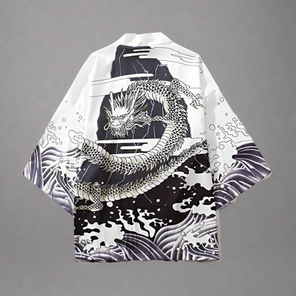 Chic Short Kimono Style - kimono - Stylish Short Kimono Jacket with Dragon Print - View 2