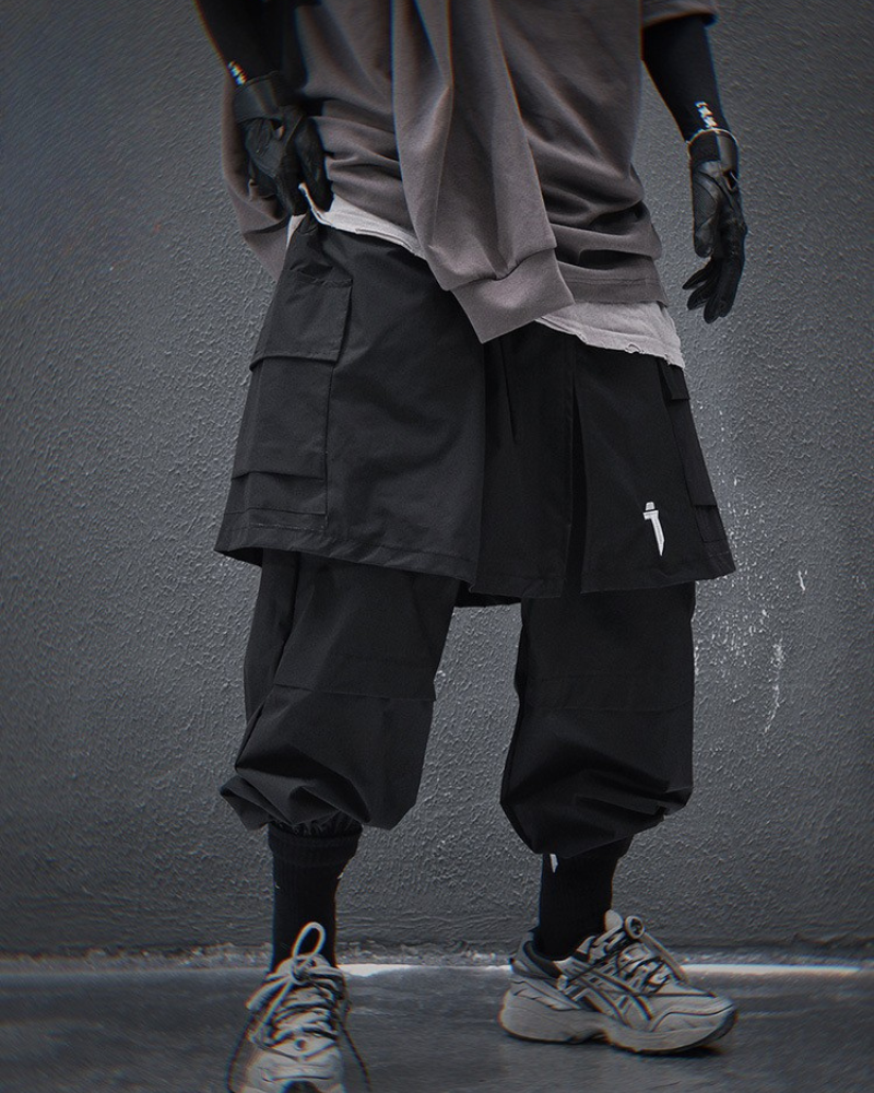 Chic Skirt Hem Cargo Pants -  black gray - Chic Skirt Hem Cargo Pants for a Trendy Look - View 3