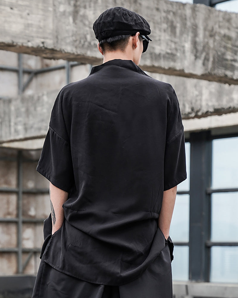 Chic Techwear Relaxed Collar Shirt -  black shirt - Relaxed Collar Techwear Shirt for Street Style - View 3