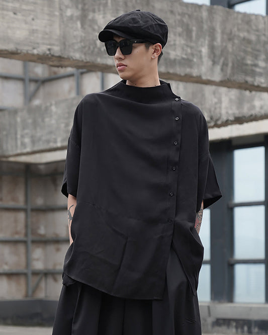 Chic Techwear Relaxed Collar Shirt - futuristic techwear shirt - Relaxed Collar Techwear Shirt for Street Style - Main view