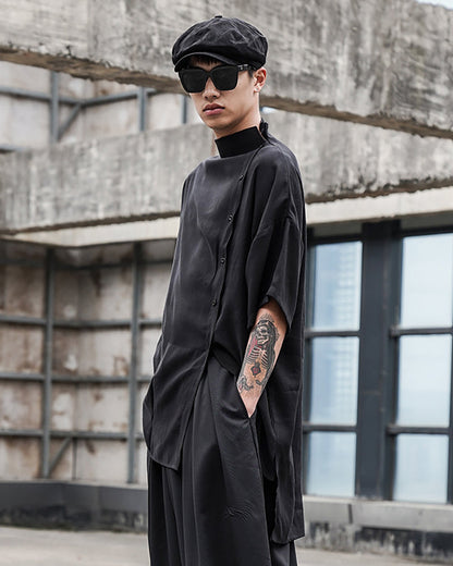 Chic Techwear Relaxed Collar Shirt - techwear - Relaxed Collar Techwear Shirt for Street Style - View 2