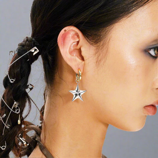 Chic Two-Tone Pentagram Drops - pentagram earrings - Stylish Two-Tone Pentagram Drop Earrings - Main view