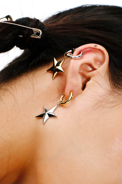 Chic Two-Tone Pentagram Drops -  two-tone earrings - Stylish Two-Tone Pentagram Drop Earrings - View 6