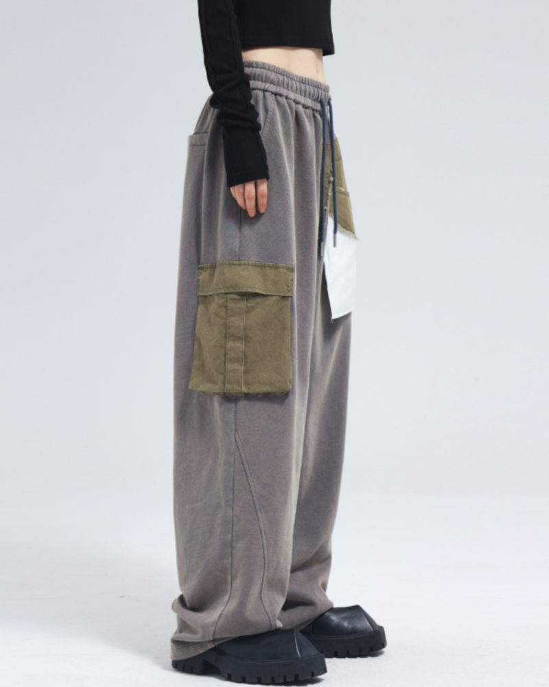 Chic Unisex Wide Leg Pants - wide leg pants - Futuristic Unisex Wide Leg Cargo Pants for Everyday Style - View 2