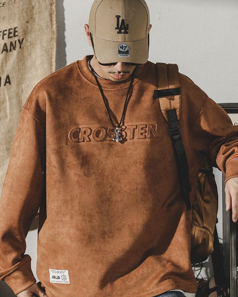 Chic Vintage Suede Oversized Sweatshirt -  suede sweatshirt - Chic Vintage Suede Oversized Sweatshirt for Cozy Days - View 7