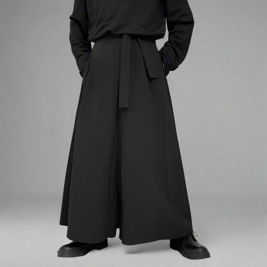 Chic Wide Leg Trousers -  adjustable waist - Stylish Wide Leg Hakama Trousers for Comfort and Flair - View 3