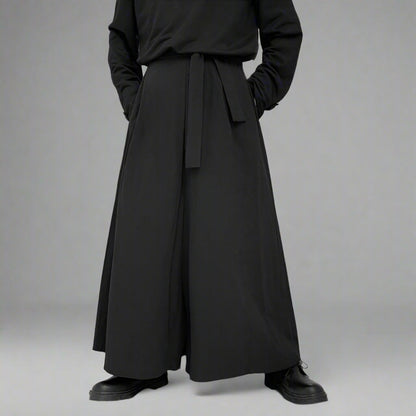 Chic Wide Leg Trousers -  adjustable waist - Stylish Wide Leg Hakama Trousers for Comfort and Flair - View 3