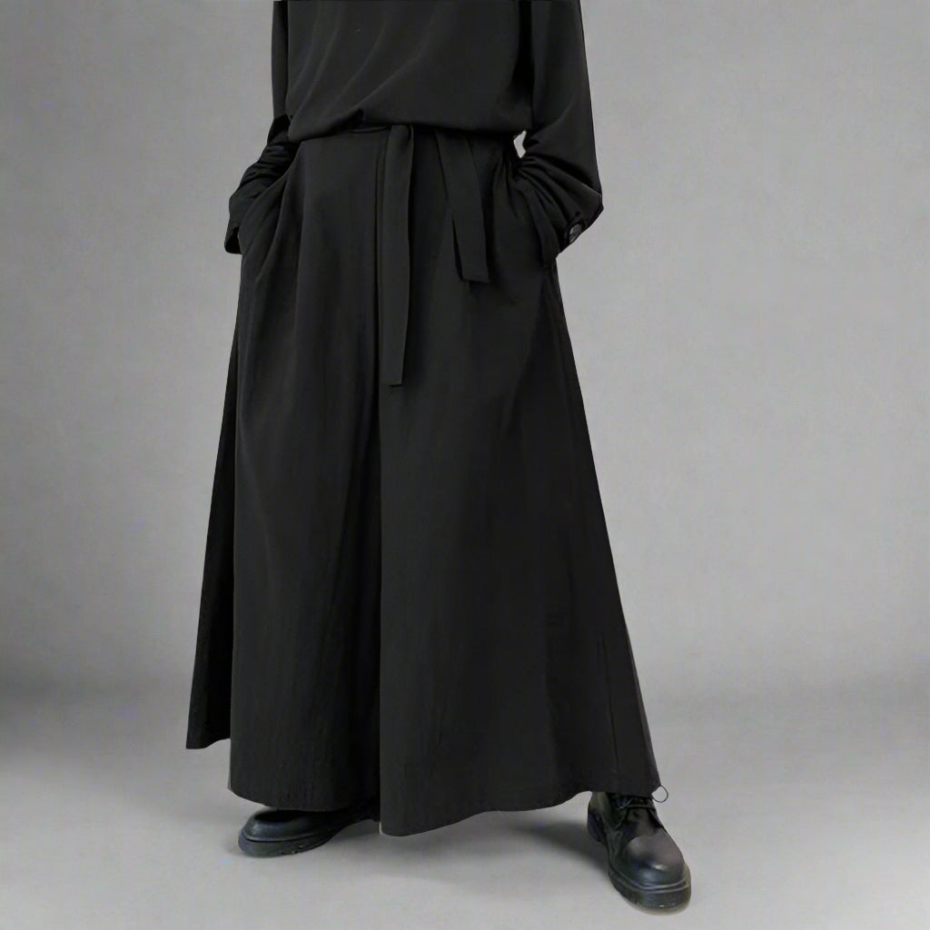 Chic Wide Leg Trousers - harajuku flair trousers - Stylish Wide Leg Hakama Trousers for Comfort and Flair - Main view