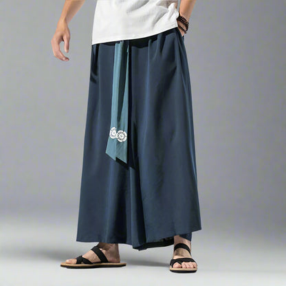 Chic Wide-Legged Trousers -  adjustable waist trousers - Elegant Wide-Legged Hakama Pants for Comfort and Style - View 3