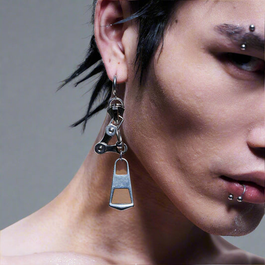 Chic Zipper Mechanical Earrings - industrial fashion earrings - Chic Mechanical Zipper Earrings for Edgy Style - Main view