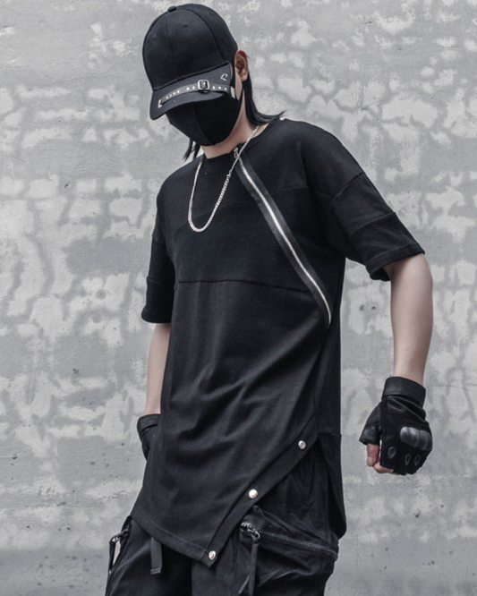 Chic Zippered Triangle Hem Tee - comfortable t-shirt - Chic Zippered Triangle Hem Tee for Modern Style - Main view