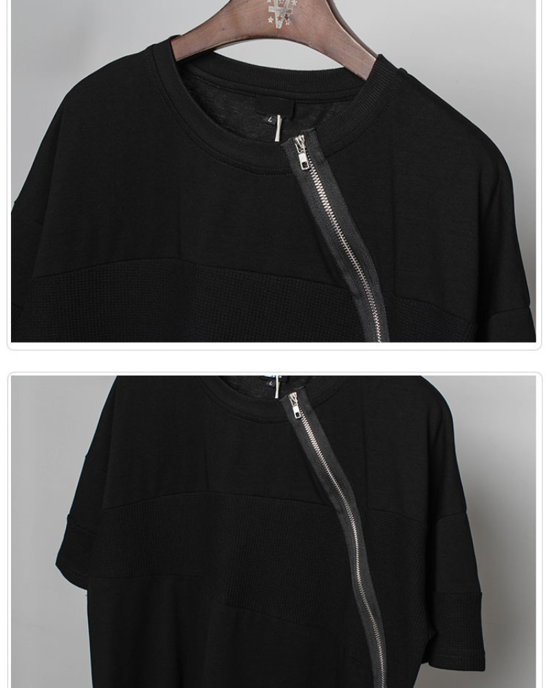 Chic Zippered Triangle Hem Tee - comfortable t-shirt - Chic Zippered Triangle Hem Tee for Modern Style - View 9