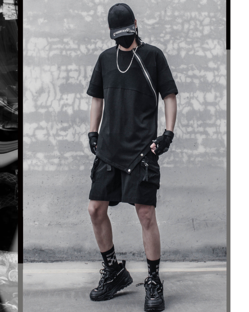 Chic Zippered Triangle Hem Tee -  street style - Chic Zippered Triangle Hem Tee for Modern Style - View 5