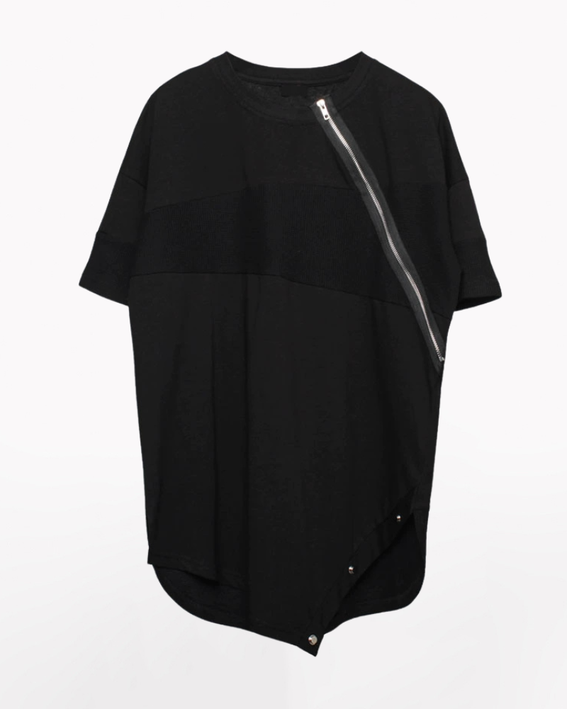 Chic Zippered Triangle Hem Tee -  techwear collection - Chic Zippered Triangle Hem Tee for Modern Style - View 7