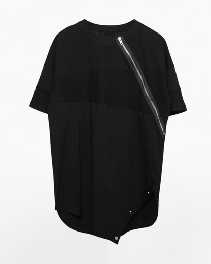 Chic Zippered Triangle Hem Tee -  techwear collection - Chic Zippered Triangle Hem Tee for Modern Style - View 7