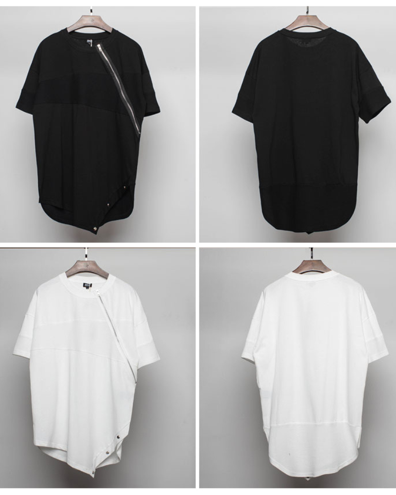 Chic Zippered Triangle Hem Tee -  triangle hem - Chic Zippered Triangle Hem Tee for Modern Style - View 8