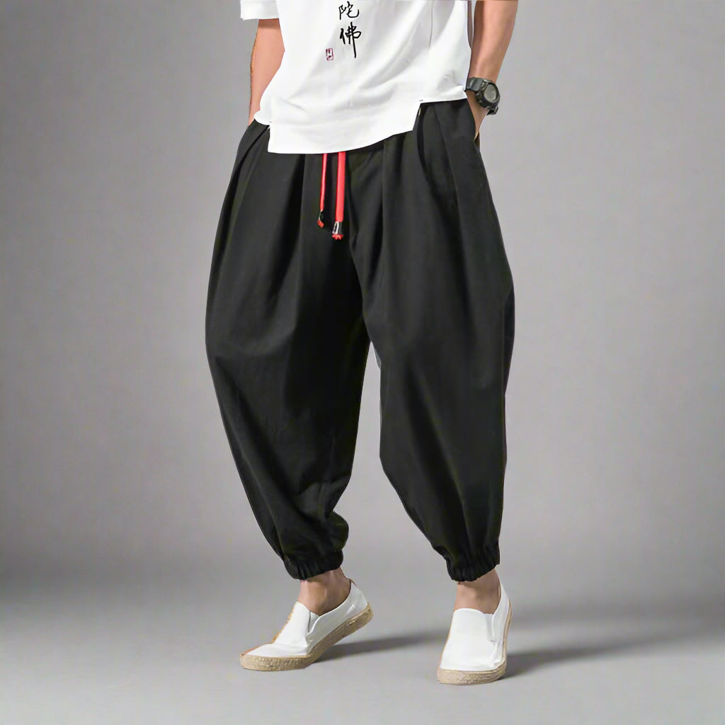 Classic Cotton Hakama Trousers - relaxed fit pants - Comfortable Classic Cotton Hakama Trousers - View 2