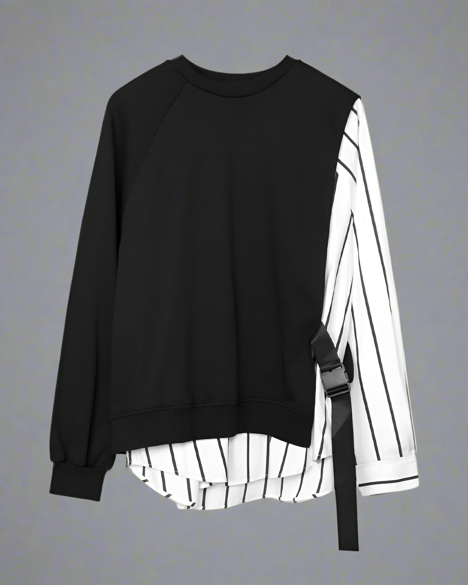 Color Block Ribbon Sweatshirt -  streetwear - Color Block Ribbon Sweatshirt for Comfortable Layering - View 6